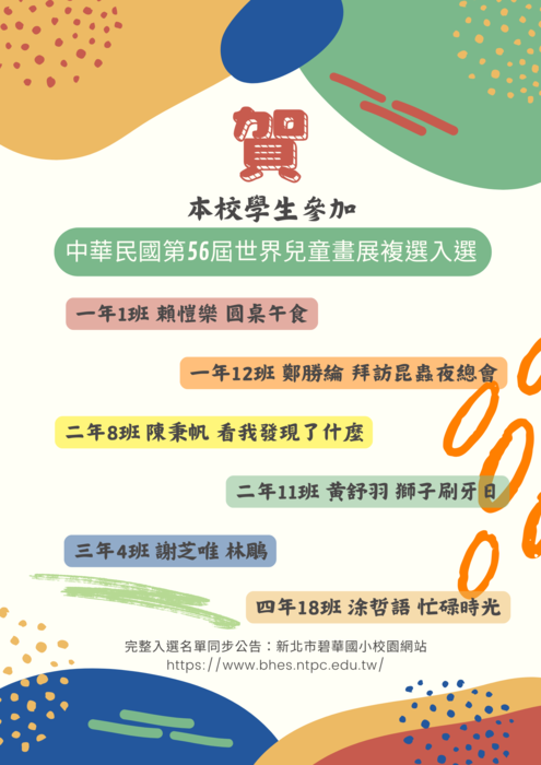 中華民國第56屆世界兒童畫展複選入選名單公告