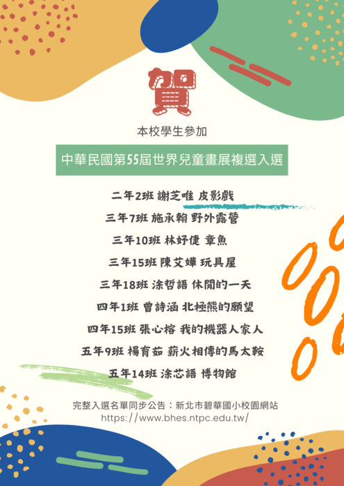 中華民國第55屆世界兒童畫展複選入選名單公告圖片