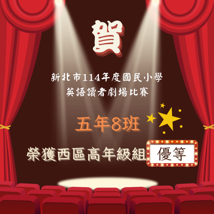 賀！本校學生參加新北市114年度西區國民小學英語讀者劇場競賽成績公告