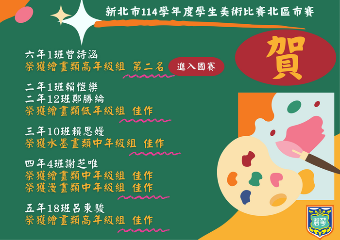 新北市114學年學生美術比賽北區市賽成績公告圖片