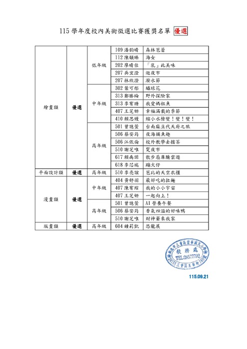 115學年度校內美術徵選比賽獲獎名單_頁面_1